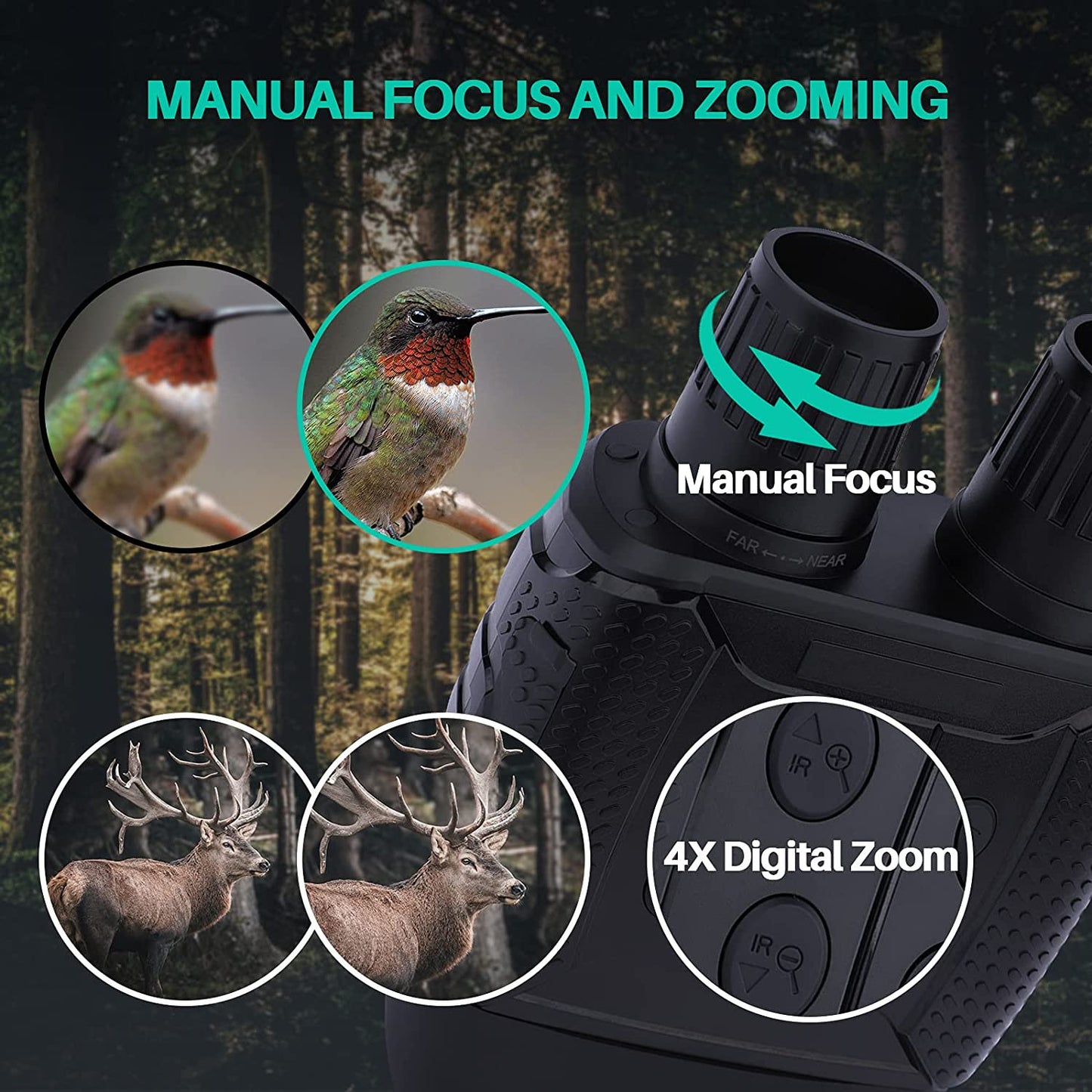 Night Vision Goggles -4x Digital Zoom Binoculars with Night Vision for Total Darkness,with 32GB Memory Card Wifi Remote Control for Photo and Video Storage