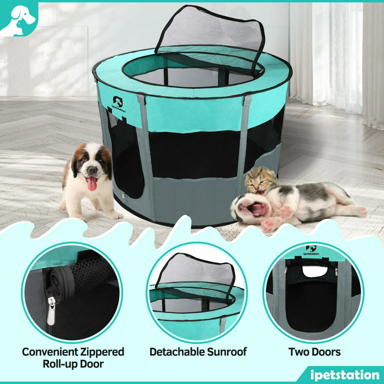 Pet Playpen -44"/110CM Diameter-Ideal for Puppy Dog Cat Rabbit-Portable & Foldable Dog Pens Pet Kennel for Indoor, Outdoor, Office and Travel Use