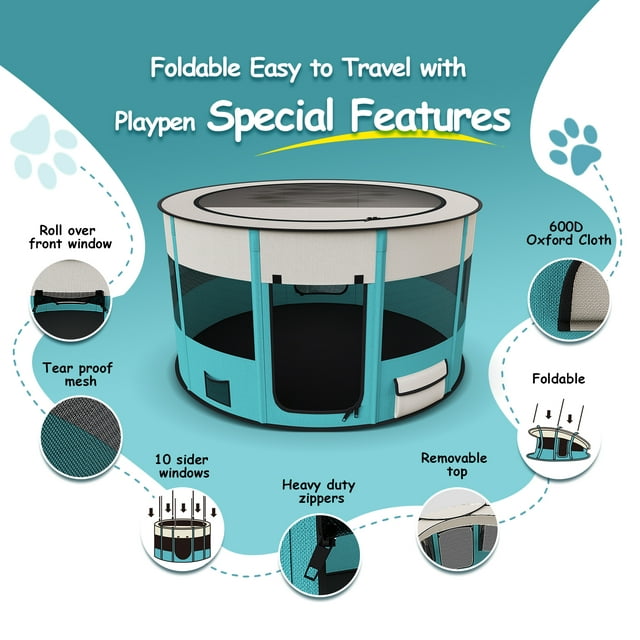 LAKWAR Large Pet Playpen for Dogs & Cats, 44"/110CM Diameter 24"/60cm Height Pet Playpens Foldable Portable Indoor Outdoor Exercise Pen with Carrying Case for Cat Puppy Rabbit