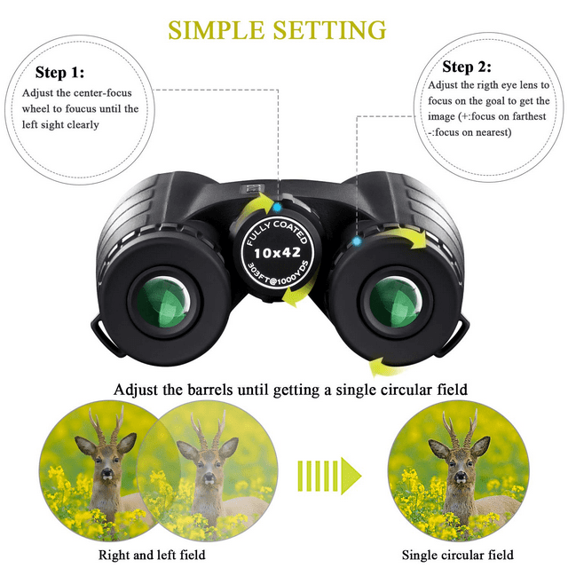 BNISE Binoculars for Adult Compact, 10X42 HD Professional, BAK4 Prism FMC Lens, Suitable for Outdoor Travel, for Bird Watching, for Hunting, with Smartphone Adapter, Neck Strap, Portable Backpack