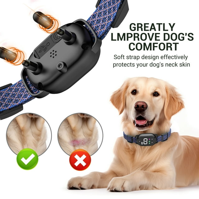 Bark Collar for Large Medium Small Dogs,No Bark Collar,Rechargeable Anti Barking Training Collar with 8 Adjustable Sensitivity,Bark Shock Collar with Beep,Blue