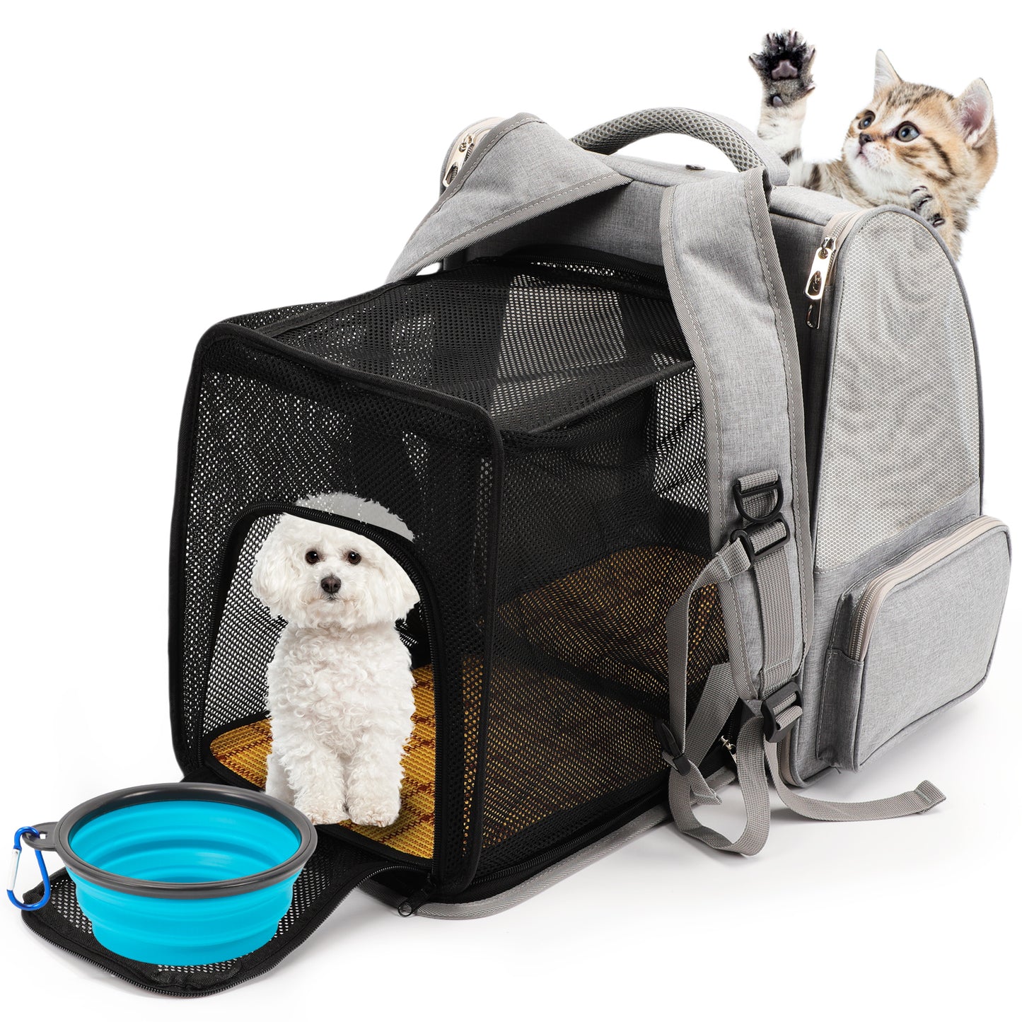 Large Cat Backpack Carrier Expandable Pet Carrier Backpack for Small Dogs Medium Cats Fit Up to 20 Lbs, Dog Backpack Carrier, Foldable Puppy Backpack Carrier for Travel