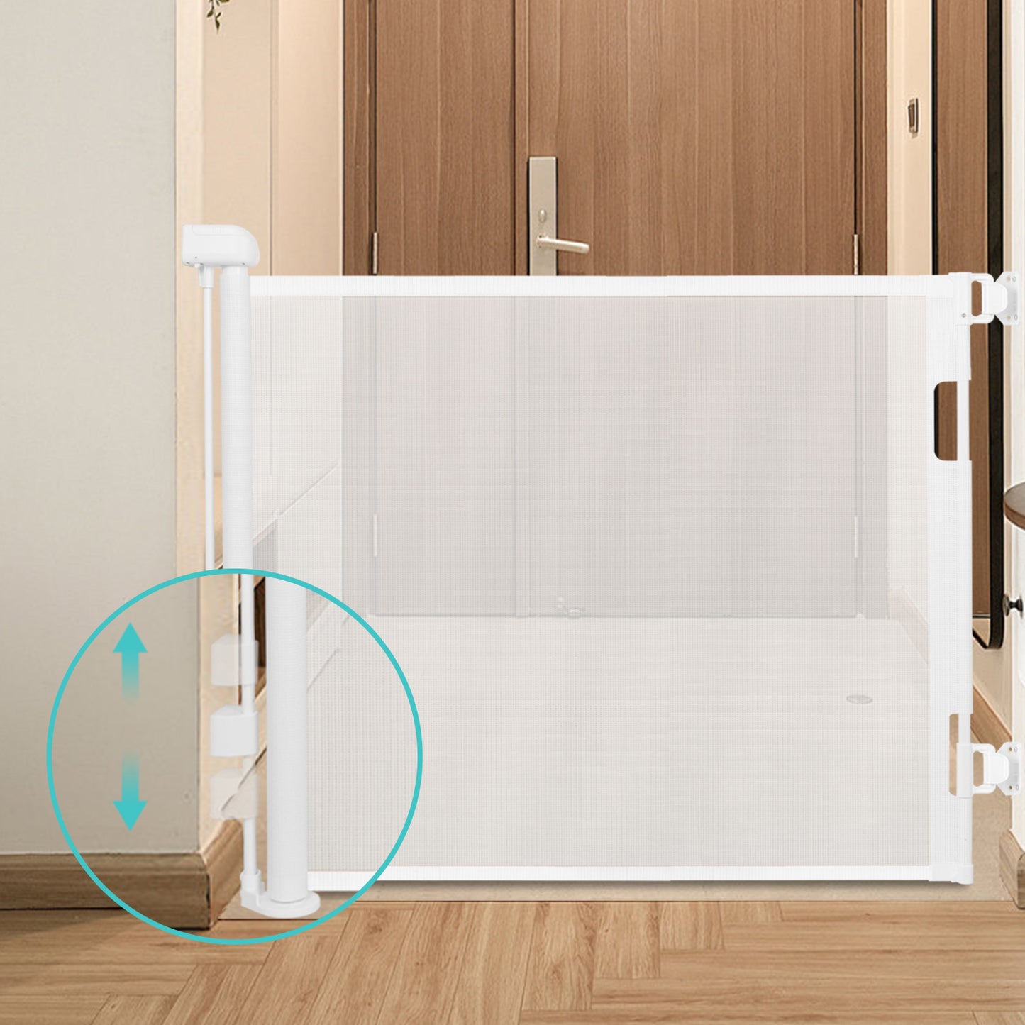 Upgrade 55" Retractable Baby Gate for Stairs, 33" Tall Mesh Baby Gate or Mesh Dog Gate Safety Gate for Doorways, Stairs, Hallways, Indoor/Outdoor(White)