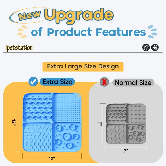 Slow Feeder Mat for Dogs and Cats,12in Large Lick Mat Slow Feeder for Anxiety Relief Dog Toys Feeding Mat for Butter Yogurt Peanut, Pets Supplies Bathing Grooming Training, Blue