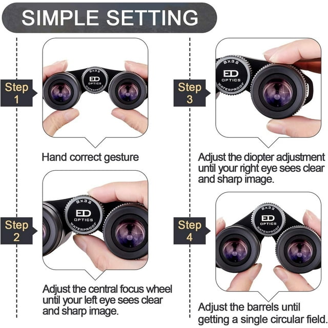 BNISE 8X32mm HD Binoculars with ED Glass -ED Binoculars for Adult and Kids- Black (B-1126)