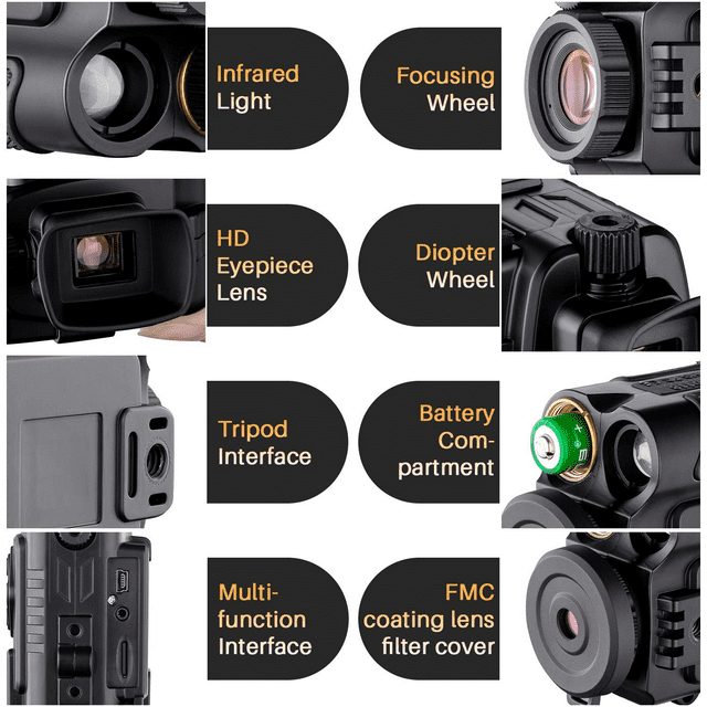 BNISE Digital Night Vision Monocular for 100% Darkness, 1080p Full HD Photo & Video 5X Night Vision Goggles Portable Infrared Night Vision for Day & Night Hunting, Camping, Surveillance with 8GB Card