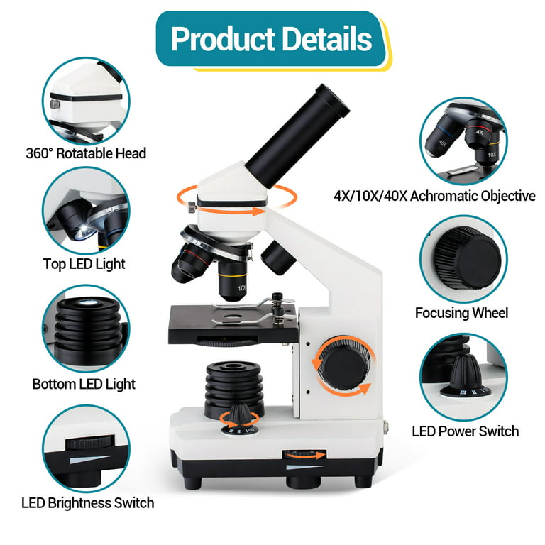 LAKWAR Microscope for Kids and Students ,100X-2000X Beginner Science Microscope Kit with Slides Set for School Laboratory Home Education