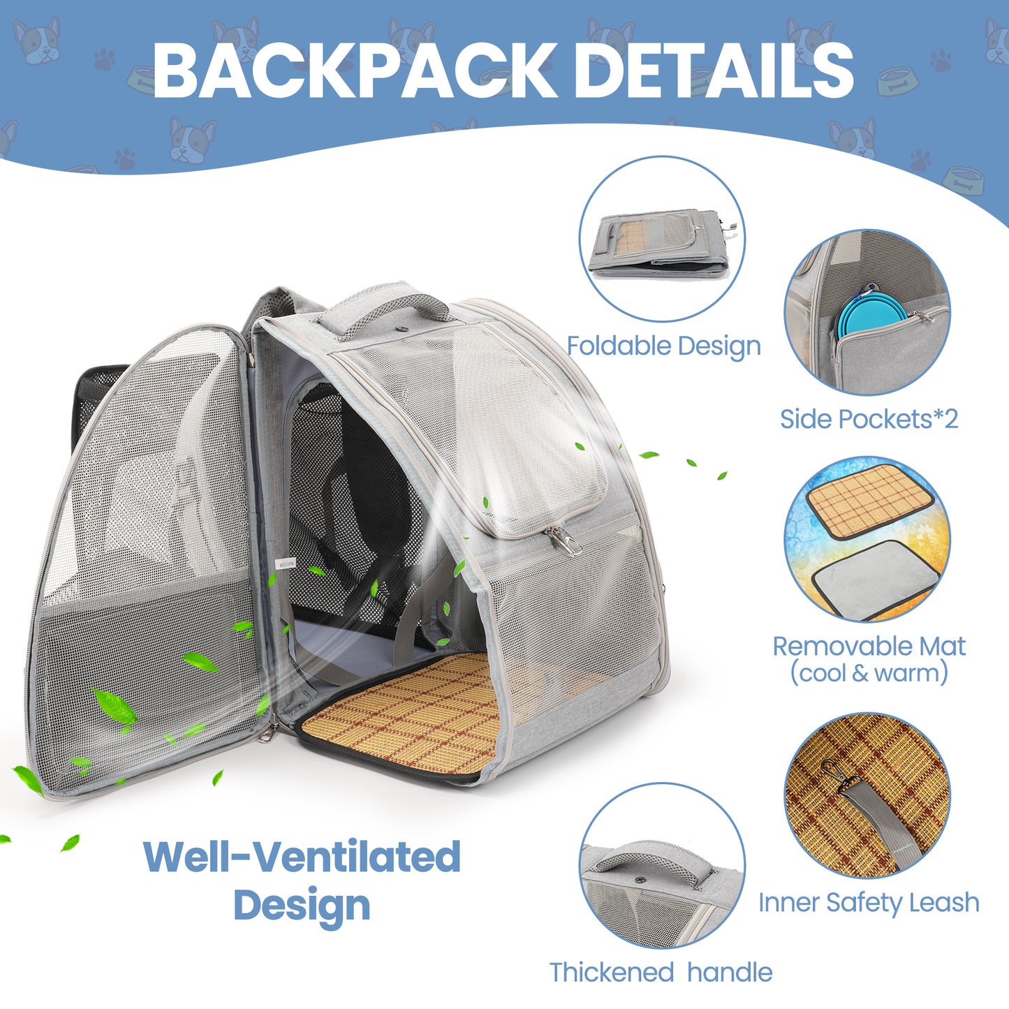 Large Cat Backpack Carrier Expandable Pet Carrier Backpack for Small Dogs Medium Cats Fit Up to 20 Lbs, Dog Backpack Carrier, Foldable Puppy Backpack Carrier for Travel