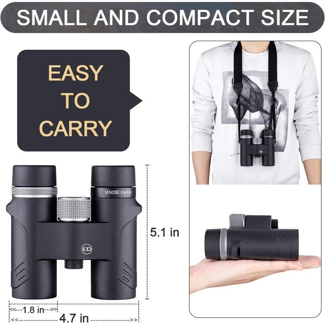 BNISE 8X32mm HD Binoculars with ED Glass -ED Binoculars for Adult and Kids- Black (B-1126)