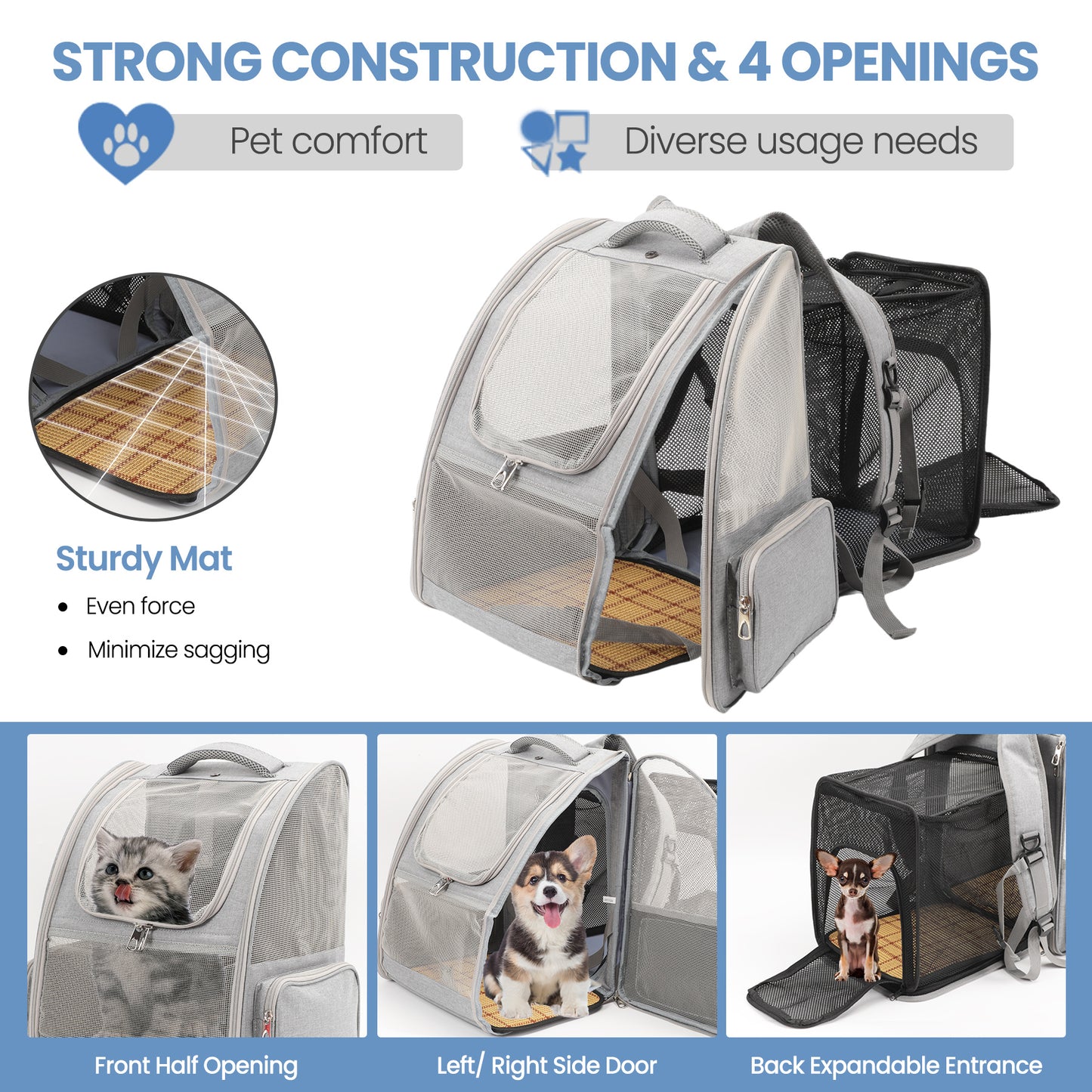 Large Cat Backpack Carrier Expandable Pet Carrier Backpack for Small Dogs Medium Cats Fit Up to 20 Lbs, Dog Backpack Carrier, Foldable Puppy Backpack Carrier for Travel