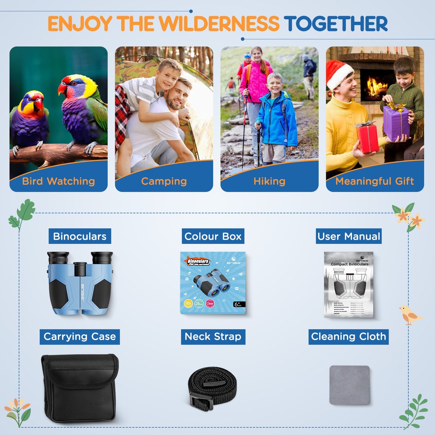 10x25 Compact Binoculars for Adults and Kids- Waterproof/Easy Focus/High Powered/ Low Light Vision,Blue