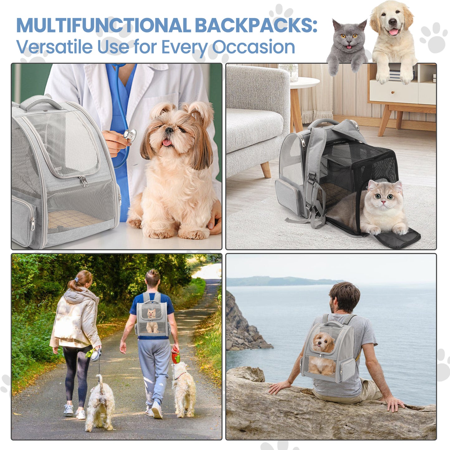 Large Cat Backpack Carrier Expandable Pet Carrier Backpack for Small Dogs Medium Cats Fit Up to 20 Lbs, Dog Backpack Carrier, Foldable Puppy Backpack Carrier for Travel