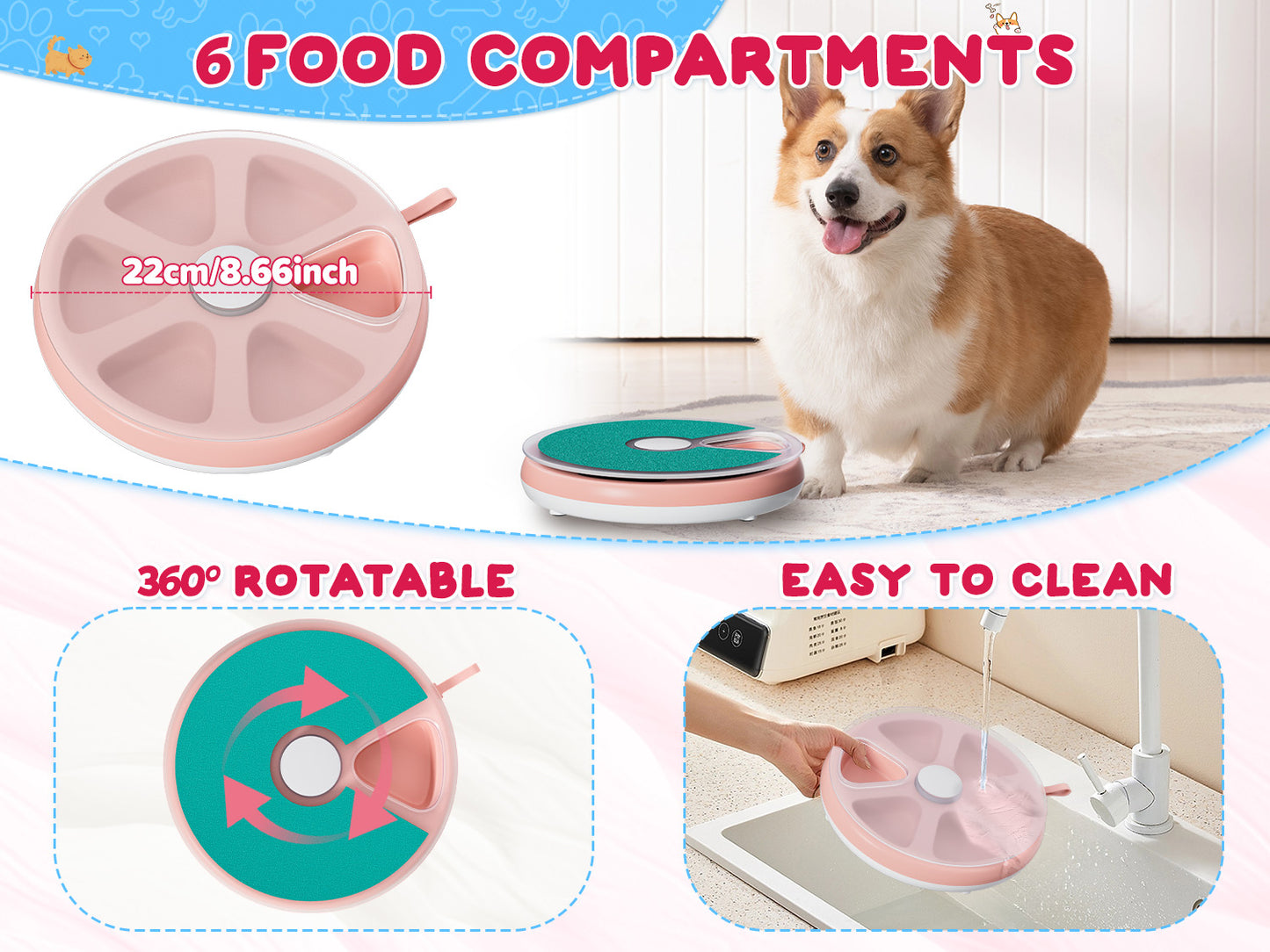 Dog Nail Scratch Pad with Treat Box-Rotatable Portable Dog Scratch Filing Pad for Nails-Pet Nail Scratch Board for Indoor/Outdoor Training Treat Feeder Dispenser-Pink
