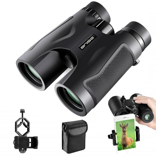 BNISE Binoculars for Adult Compact, 10X42 HD Professional, BAK4 Prism FMC Lens, Suitable for Outdoor Travel, for Bird Watching, for Hunting, with Smartphone Adapter, Neck Strap, Portable Backpack