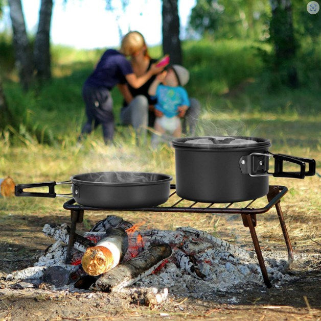 Camping Cookware Mess Kit, Non-Stick Lightweight Pot Pan Kettle Set for Camping, Backpacking, Outdoor Cooking and Picnic