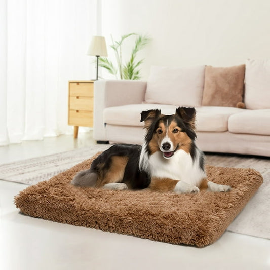 Dog Beds for Medium Large Dogs,Washable Dog Bed Crate Pad,Fluffy Kennel Mat ad Anti-Slip Beds for Dogs Up to 100 lbs,40"x 30" Kahki