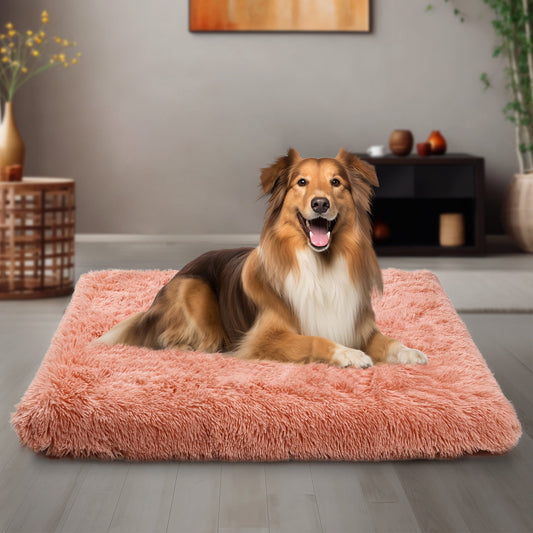 Dog Beds for Medium Large Dogs,Washable Dog Bed Crate Pad,Fluffy Kennel Mat ad Anti-Slip Beds for Dogs Up to 100 lbs,40"x 30"  Pink