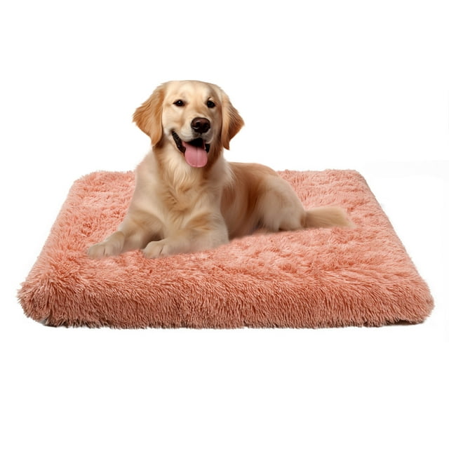 Dog Beds for Medium Large Dogs,Washable Dog Bed Crate Pad,Fluffy Kennel Mat ad Anti-Slip Beds for Dogs Up to 100 lbs,40"x 30" Pink