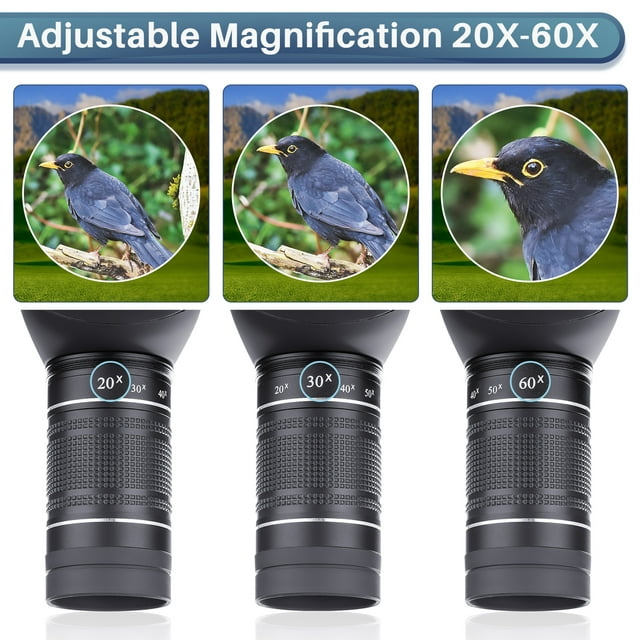 BNISE Spotting Scope for Bird Watching, 20-60x60 Zoom, Waterproof, FMC Coated Optical Lens, for Target Shooting Outdoor Activities, with a Tripod, Phone Adapter,Camera Adapter