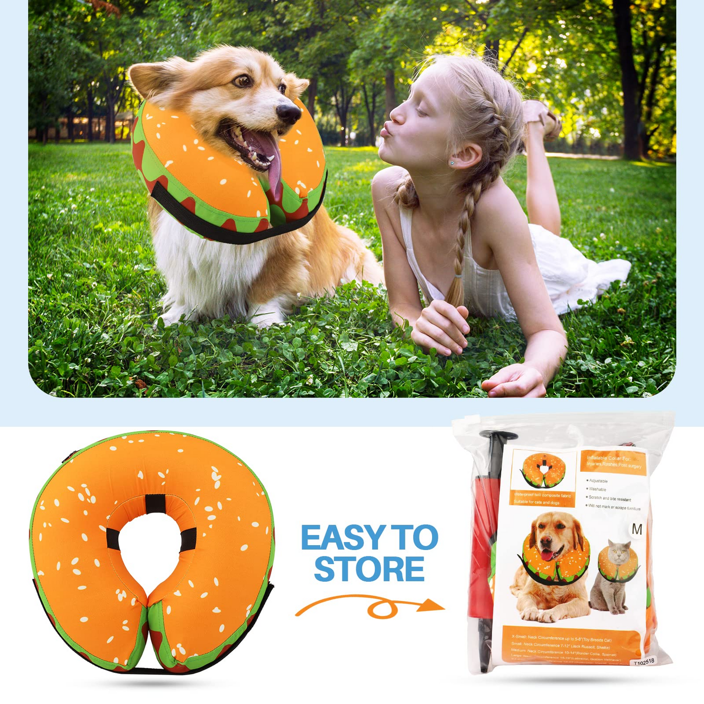 Dog Cone Protective Elizabethan Collar for Dogs Recovery Collar After Surgery Anti-Bite Lick Wound Soft,Inflatable ,Comfortable Cone of Shame for Small Dogs & Cats-S