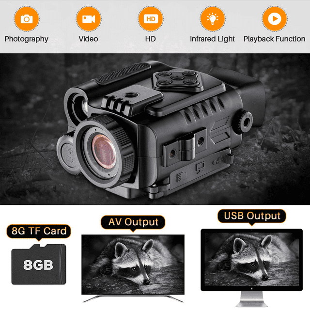 BNISE Digital Night Vision Monocular for 100% Darkness, 1080p Full HD Photo & Video 5X Night Vision Goggles Portable Infrared Night Vision for Day & Night Hunting, Camping, Surveillance with 8GB Card