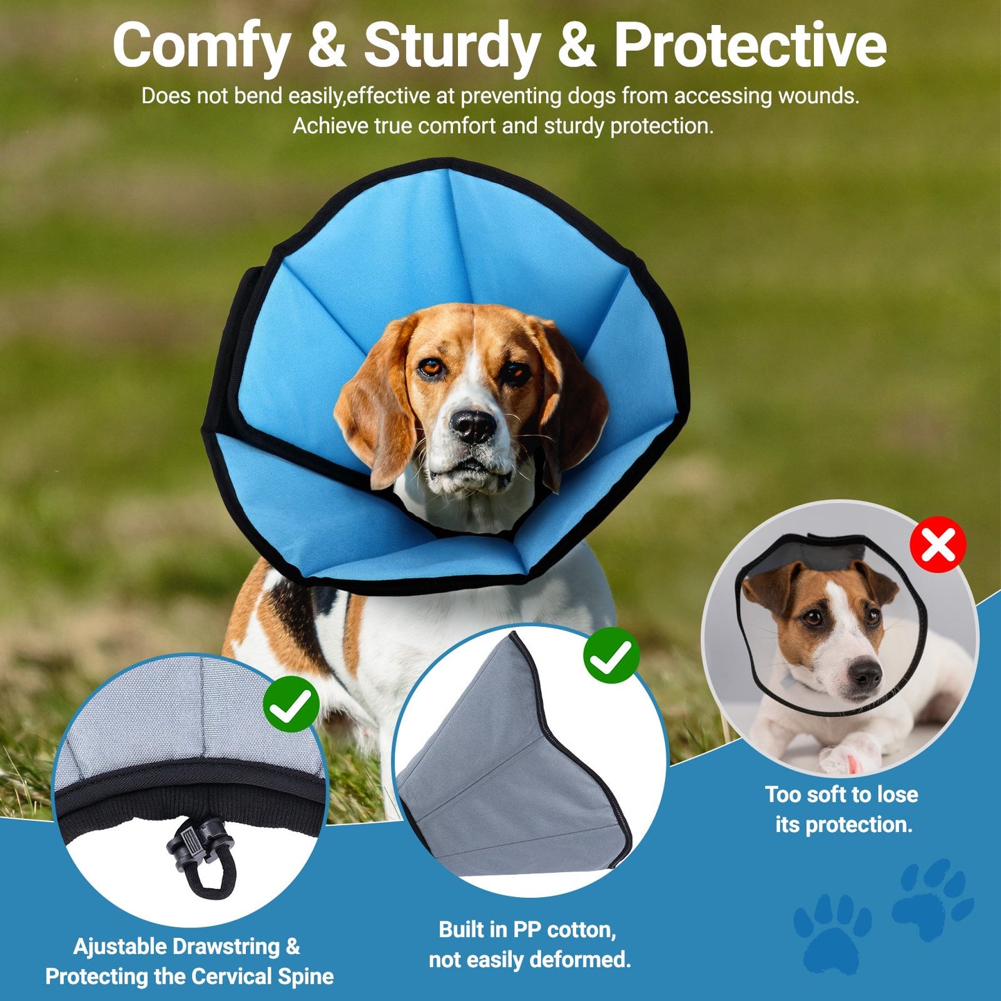 LAKWAR Dog Cone Collar for Large Medium Dogs, Soft Cone for Dog Alternative After Surgery, Adjustable Protective Pet Recovery Collar with Reflective strip, E Collar to Stop Licking,M