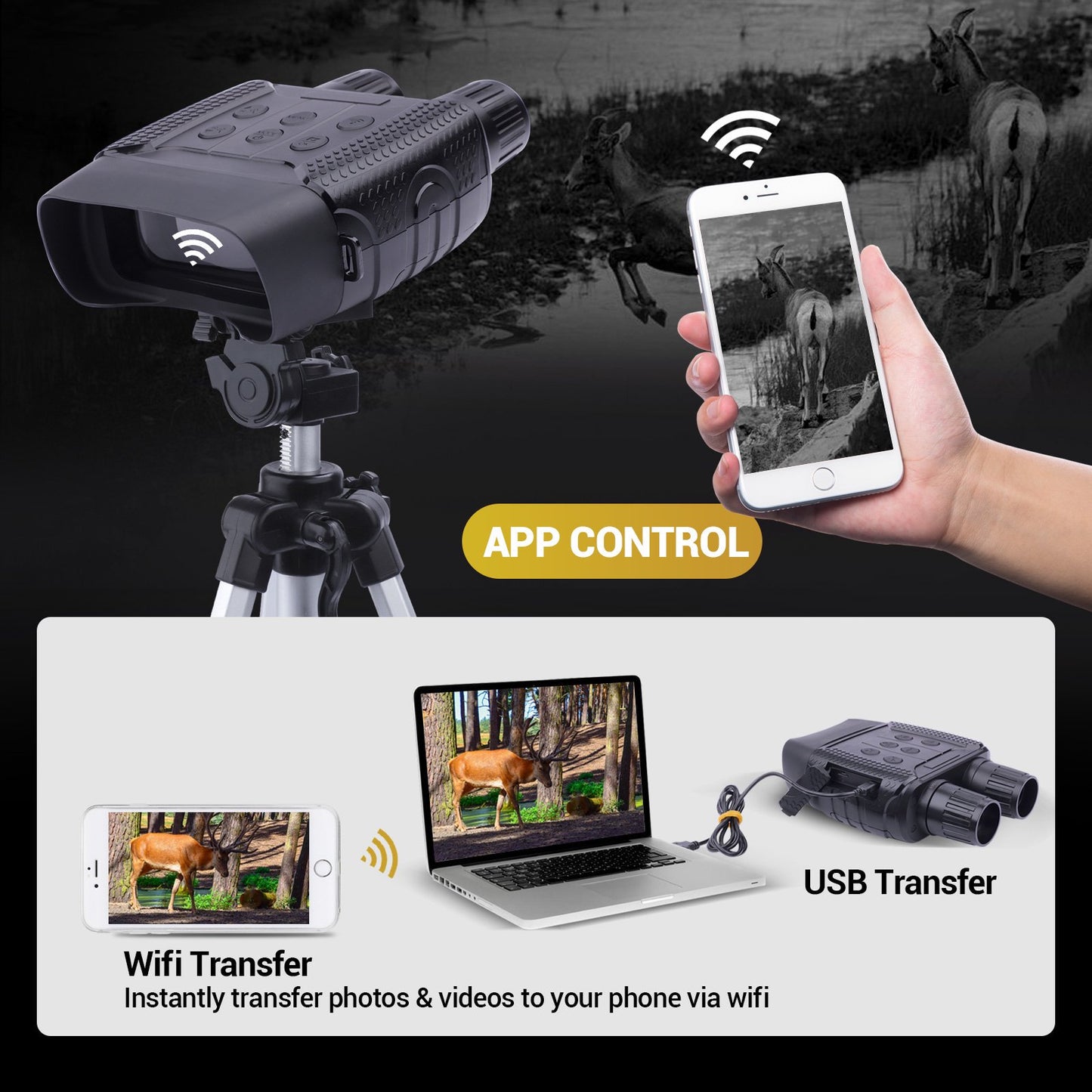 Night Vision Goggles -4x Digital Zoom Binoculars with Night Vision for Total Darkness,with 32GB Memory Card Wifi Remote Control for Photo and Video Storage