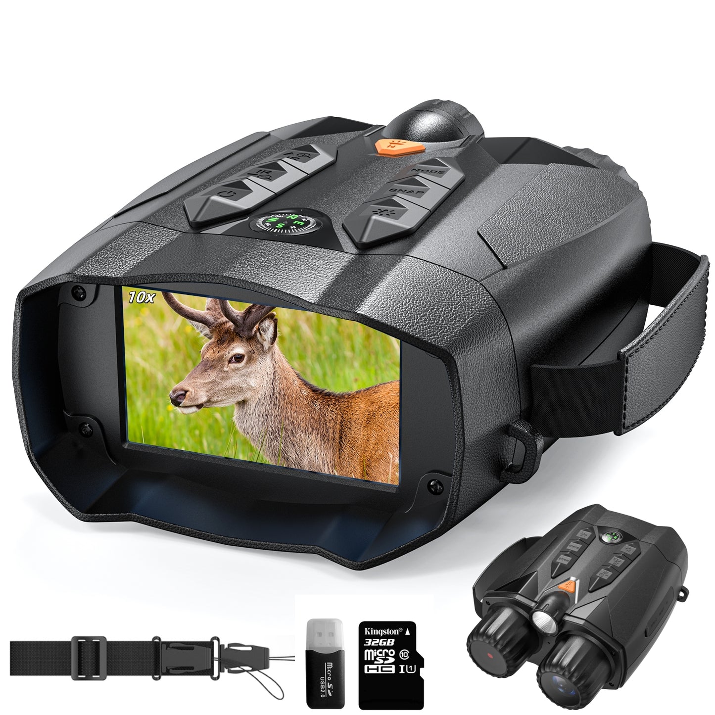 BNISE 4K Night Vision Goggles for Adult-2624FT Infrared Night Vision Binoculars 10X Digital Zoom,Tactical Light,5000mAh Large Battery 32GB TF Card 3'' HD Screen for Outdoor Camping & Security