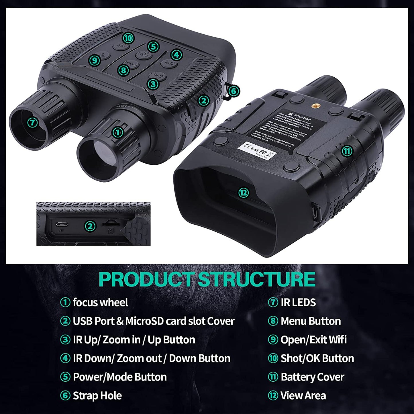 Night Vision Goggles -4x Digital Zoom Binoculars with Night Vision for Total Darkness,with 32GB Memory Card Wifi Remote Control for Photo and Video Storage