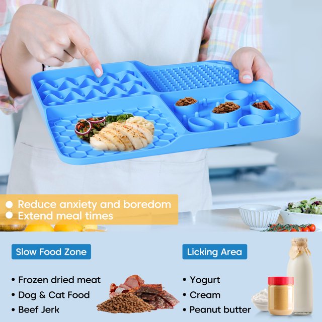 Slow Feeder Mat for Dogs and Cats,12in Large Lick Mat Slow Feeder for Anxiety Relief Dog Toys Feeding Mat for Butter Yogurt Peanut, Pets Supplies Bathing Grooming Training, Blue