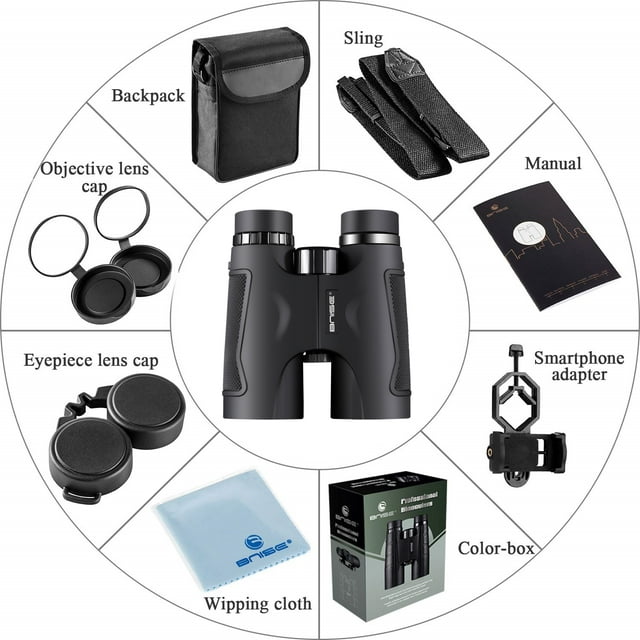 BNISE Binoculars for Adult Compact, 10X42 HD Professional, BAK4 Prism FMC Lens, Suitable for Outdoor Travel, for Bird Watching, for Hunting, with Smartphone Adapter, Neck Strap, Portable Backpack