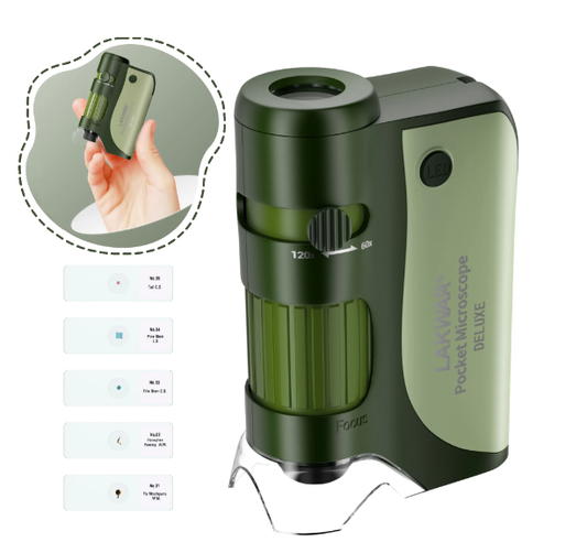 60x-120x LED Lighted Pocket Microscope, Portable Handheld Microscope STEM Toy, Mini Microscope for Student Science Lab, Educational Portable Microscope -Green