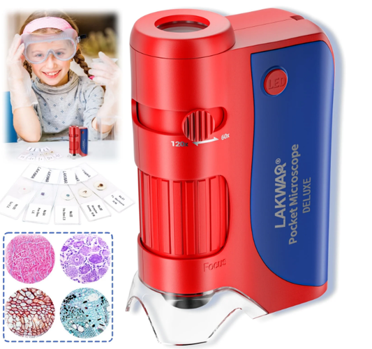 Kids Microscope,60X-120X Handheld Mini Microscope for Kids with LED , Lighted Portable Microscope Kits with 5 Pcs Slides Gift for Boys Girls Teen,Red