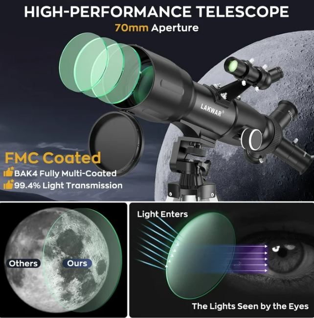 Telescope for Adults & Kid,400mm Refractor Telescope for Astronomy Beginners(16X-132X),Upgraded Telescope with Phone Adapter and Tripod