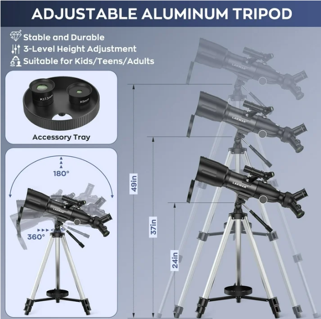 Telescope for Adults & Kid,400mm Refractor Telescope for Astronomy Beginners(16X-132X),Upgraded Telescope with Phone Adapter and Tripod