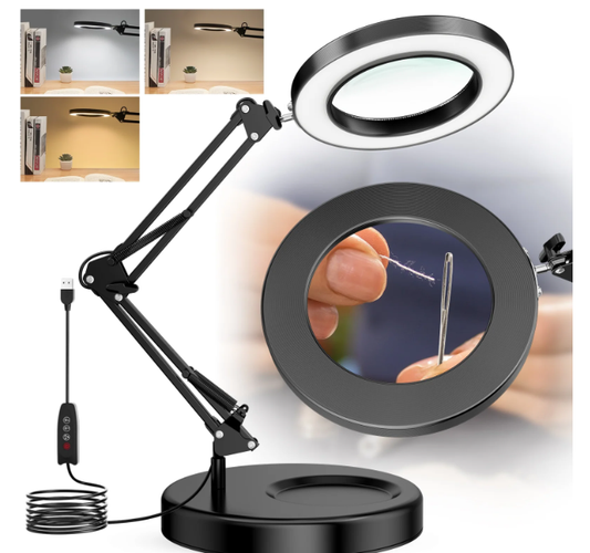 Magnifying Glass with Light,10X Light Magnifier Lamp with Stand,Hobby Light with 3 Color Modes, 72 LEDs-Hands Free Magnifiers Desk Lamp for Close Work, Repair, Reading, Crafting