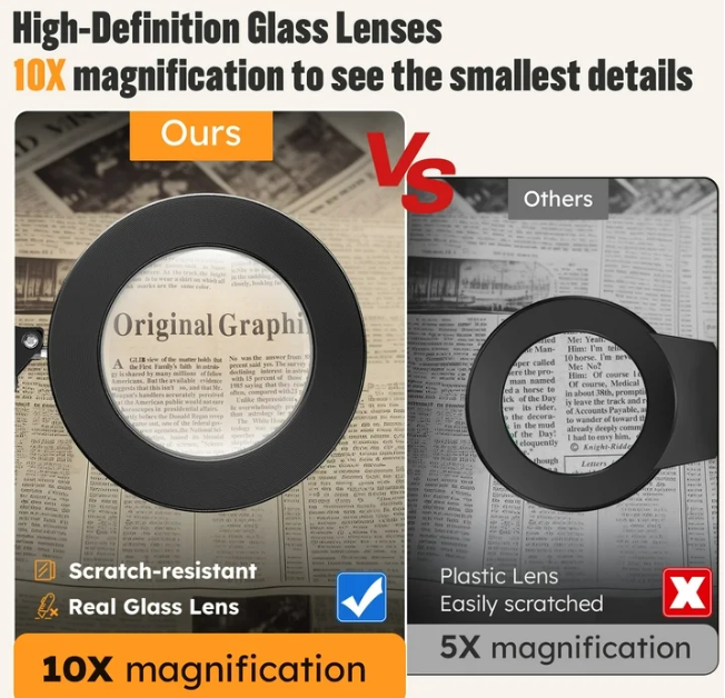 Magnifying Glass with Light,10X Light Magnifier Lamp with Stand,Hobby Light with 3 Color Modes, 72 LEDs-Hands Free Magnifiers Desk Lamp for Close Work, Repair, Reading, Crafting