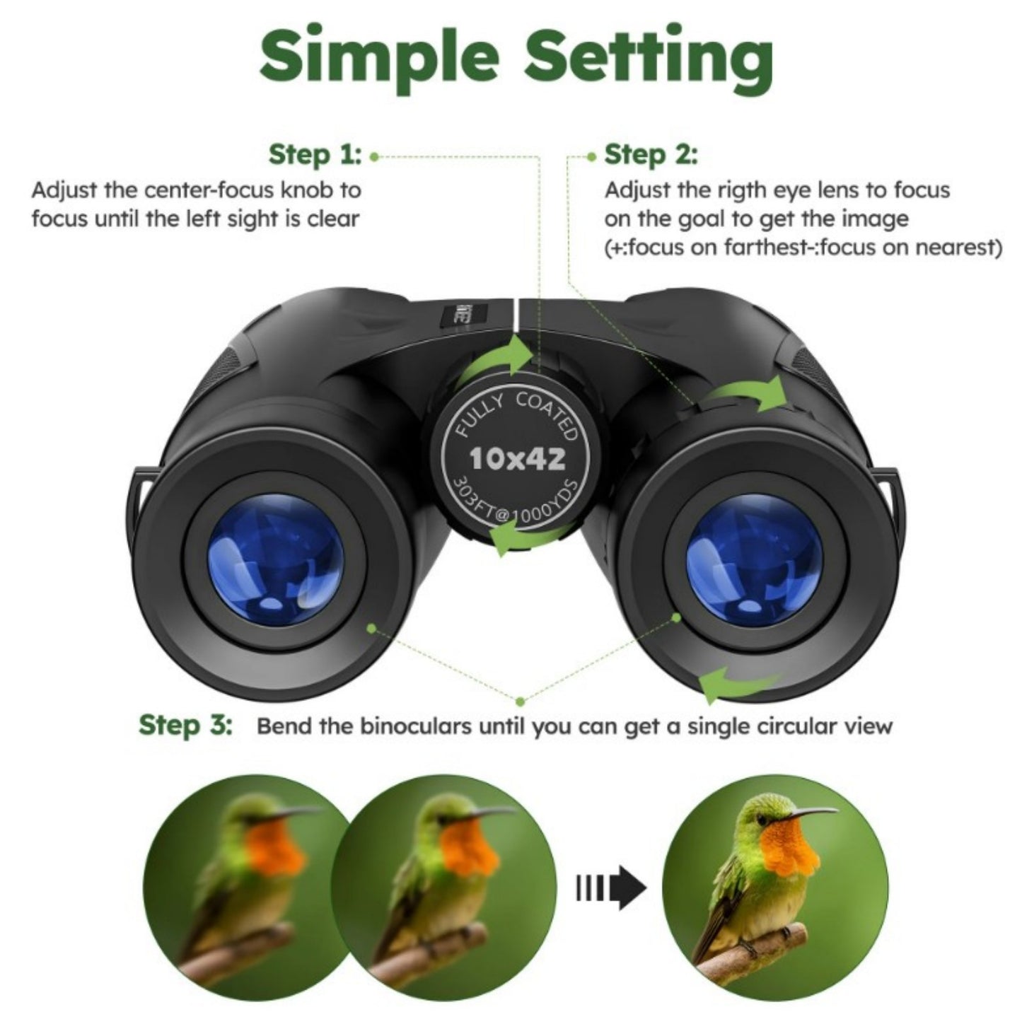 BNISE Binoculars for Adults , 10X42 HD Professional Binoculars with Low Light Vision.BAK 4 Prism FMC Lens, Compact Binoculars for Bird Watching,Hunting,Hiking Outdoor Traveling
