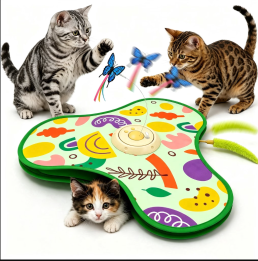 LAKWAR 2 in 1 Interactive Cat Toys for Indoor Cats, Automatic Rechargeable Hide and Seek Cat Toy with Moving Concealed Wand and Butterfly for Cats and Kittens Self Playing