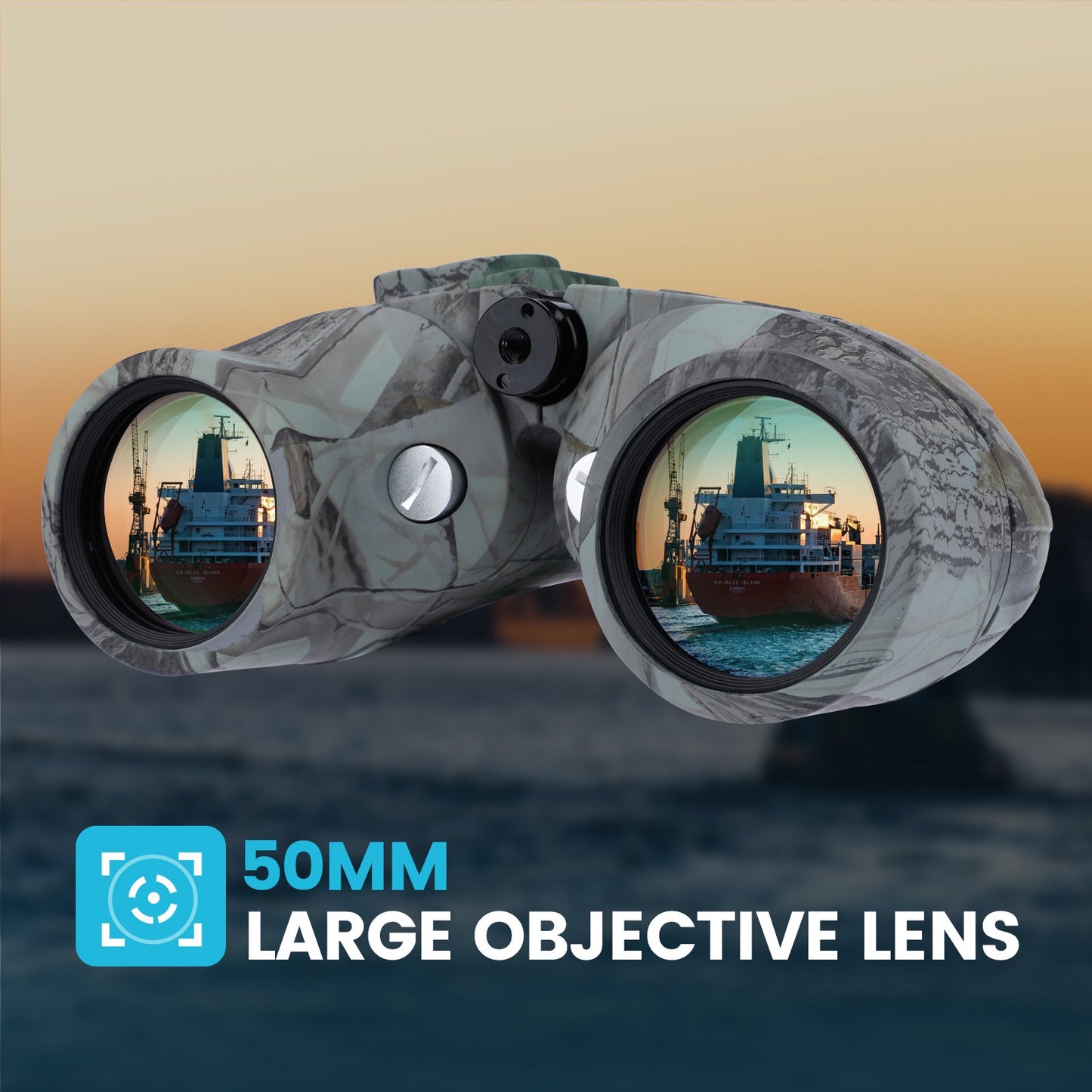 BNISE Binoculars for Adults, 10X50 Marine Binoculars Waterproof with Rangefinder Compass BAK4 Binoculars for Boating Military Navigation Hunting Fishing Water Sports