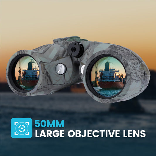 BNISE Binoculars for Adults, 10X50 Marine Binoculars Waterproof with Rangefinder Compass BAK4 Binoculars for Boating Military Navigation Hunting Fishing Water Sports
