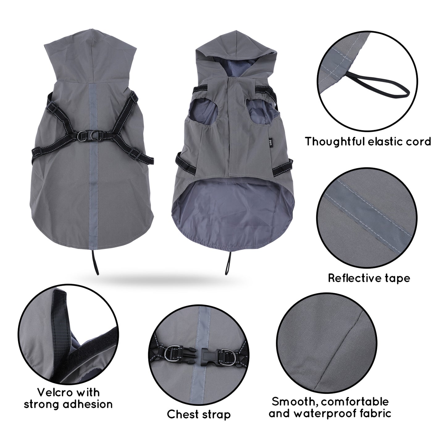 Dog Raincoat Hooked Dog Rain Jacket with Harness for Small Dogs Puppies,with Reflective Strip Waterproof and Lightweight for Outdoor