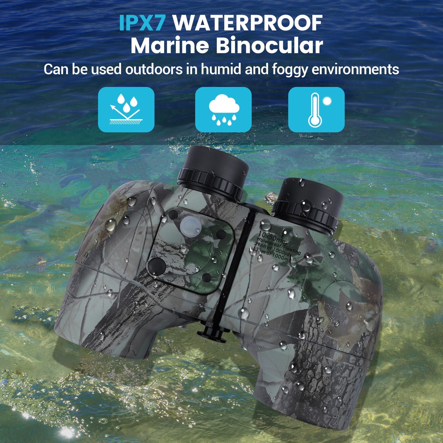 BNISE Binoculars for Adults, 10X50 Marine Binoculars Waterproof with Rangefinder Compass BAK4 Binoculars for Boating Military Navigation Hunting Fishing Water Sports