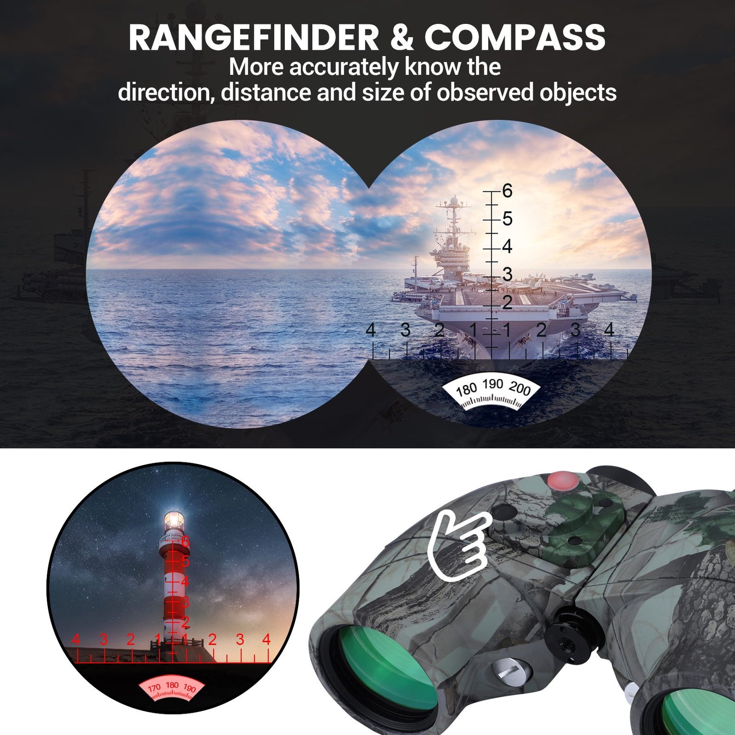 BNISE Binoculars for Adults, 10X50 Marine Binoculars Waterproof with Rangefinder Compass BAK4 Binoculars for Boating Military Navigation Hunting Fishing Water Sports
