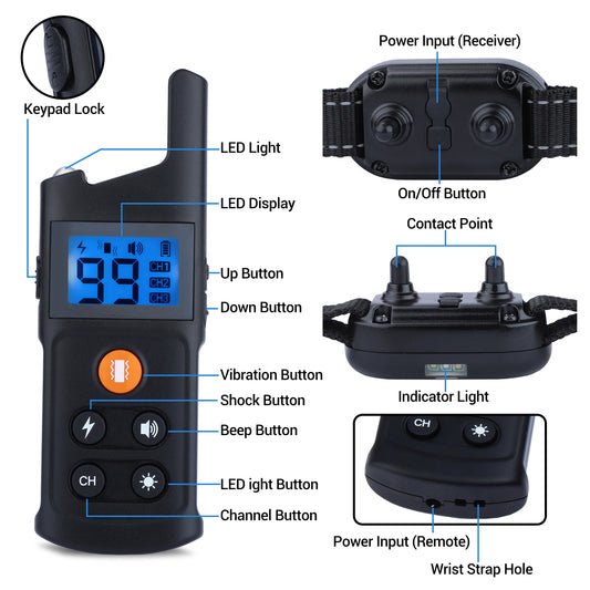 BNISE Dog Training Collar Rechargeable 3 Training Modes, Waterproof , 2600 feet Yard Remote Range Adjustable Shock Levels Dog Training Collar With Remote Correction Collar For Dog Training