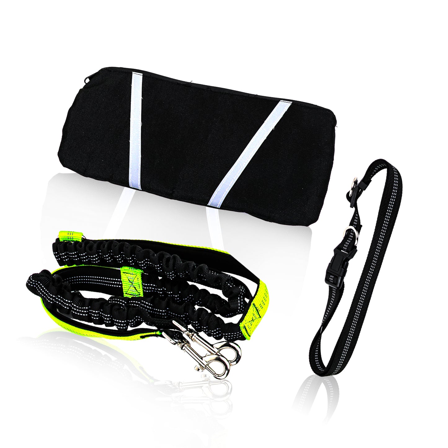 Hands Free Dog Leash for Running Jogging Walking with Zipper Pouch, Retractable Bungee Dog Leash Belt with Dual Padded Handles for Large/Medium Dogs, Adjustable Waist Belt
