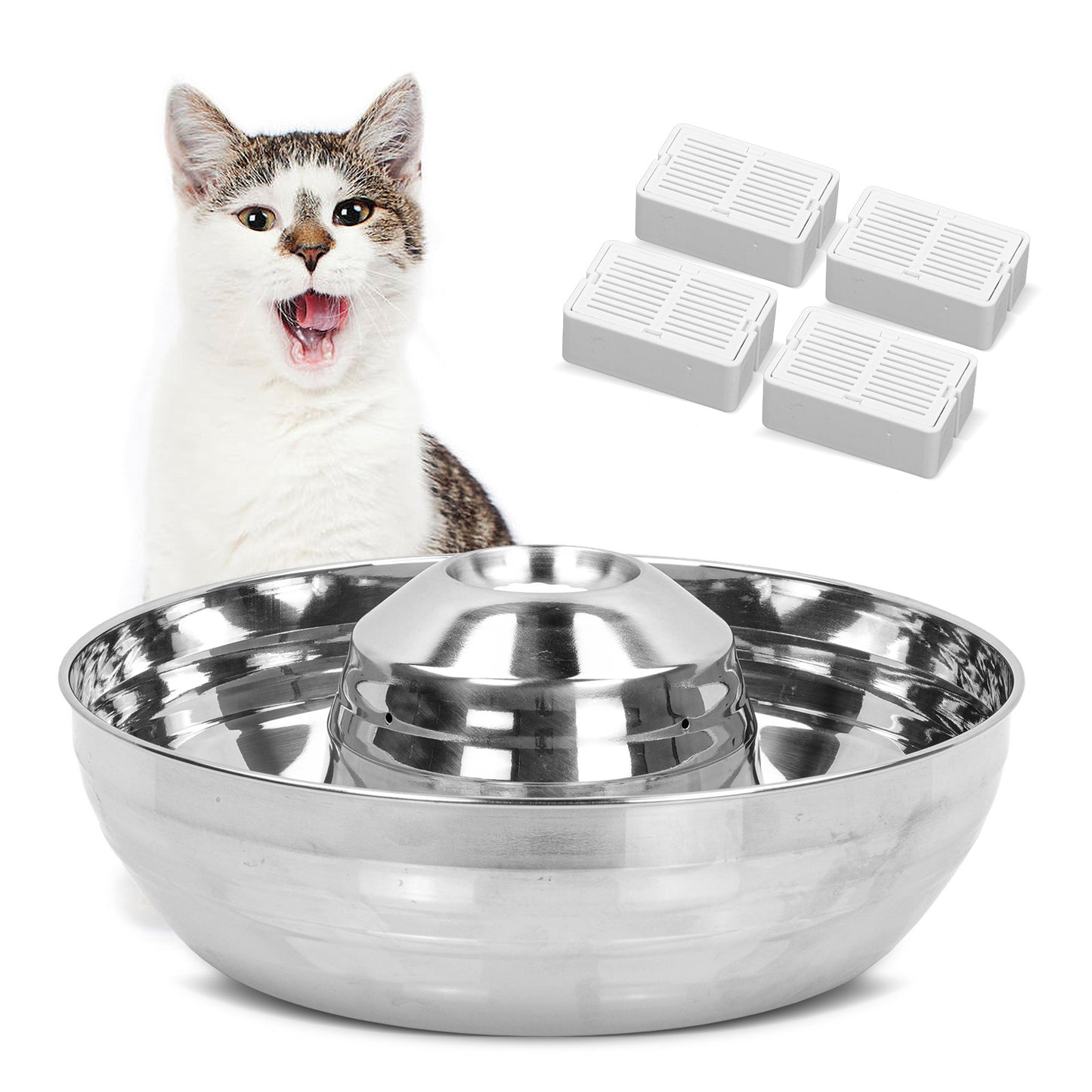 BNISE Cat Water Fountain Stainless Stee Water Drinking, Easy Assemble & Clean Pet Fountain for Dogs & Cats