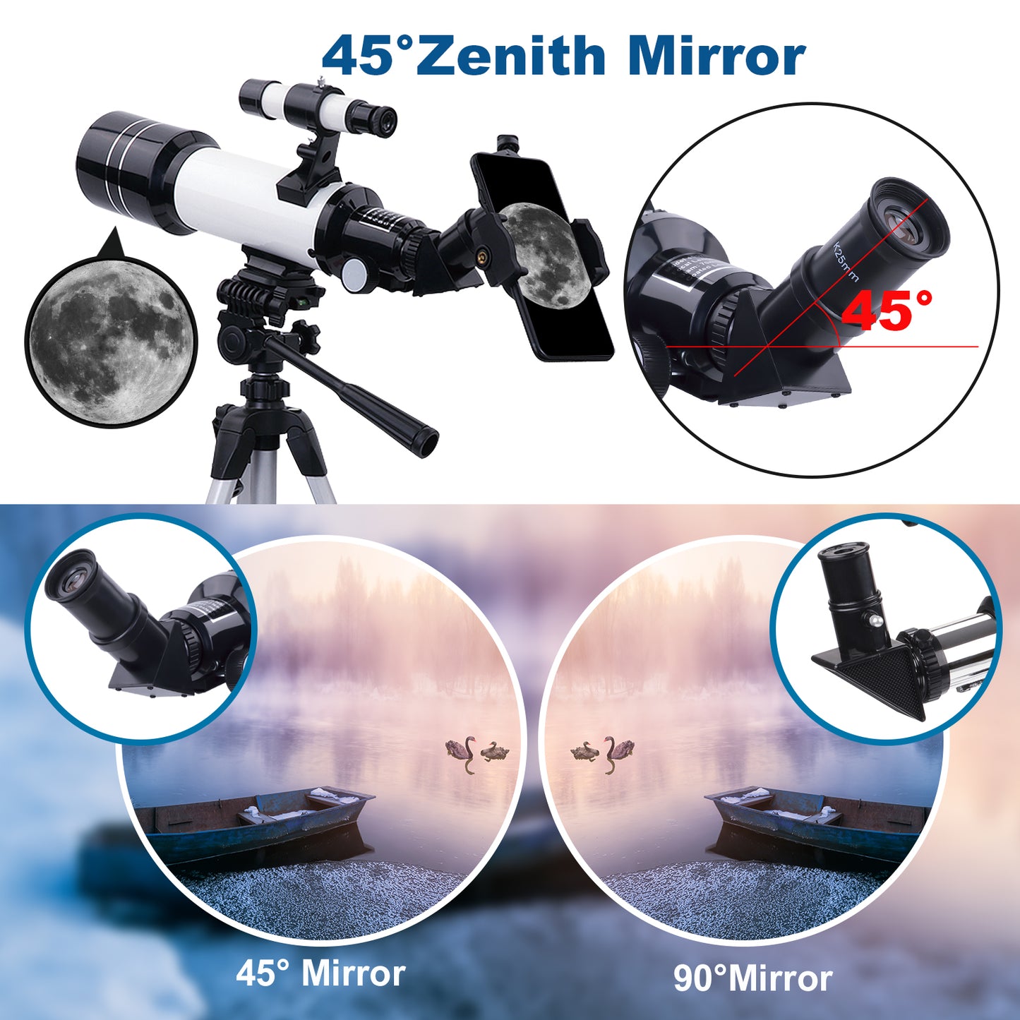 BNISE Telescope With Phone Adapter,70mm HD Aperture Refractor 400mm ,Space Telescop for Adults Kids,Telescopes for Astronomy Beginner With Carry Bag Tripod For Viewing Panets, Astronomy Gifts