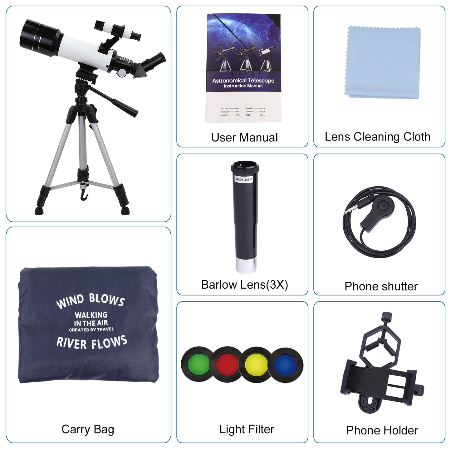 BNISE Telescope With Phone Adapter,70mm HD Aperture Refractor 400mm ,Space Telescop for Adults Kids,Telescopes for Astronomy Beginner With Carry Bag Tripod For Viewing Panets, Astronomy Gifts