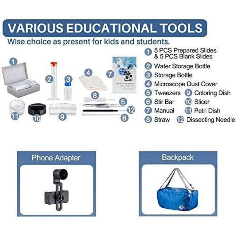 100X-2000X Microscope for Students Kids Adults, BINSE Professional Microscope kit w/ Slides and Phone Adapter